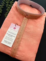 Light Pastel Peach men's kurta pajama in soft silk (non-pure) with simple designer self-design — Kaash Collection