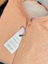 Peach Color Men Kurta Pajama with Floral Jaal in Gold | Mens Ethnic Wear | Indian Pakistani Men Wear | Sherwani Style Kurta with Lining - Kaash