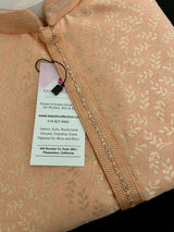 Peach Color Men Kurta Pajama with Floral Jaal in Gold | Mens Ethnic Wear | Indian Pakistani Men Wear | Sherwani Style Kurta with Lining - Kaash