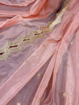 Pastel Peach soft organza dupatta with zari, sequins & silk border — Kaash Collection