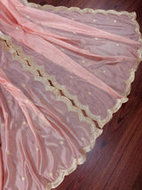 Pastel Peach soft organza dupatta with zari, sequins & silk border — Kaash Collection