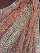Peach soft organza silk dupatta with gold zari embroidery & sequins — Kaash Collection