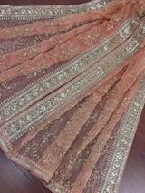 Peach soft organza silk dupatta with gold zari embroidery & sequins — Kaash Collection