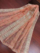 Peach soft organza silk dupatta with gold zari embroidery & sequins — Kaash Collection