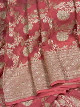 Peach Color Pure Khaddi Georgette Banarasi Silk Saree with Muted Gold Weave | SILK MARK CERTIFIED - Kaash