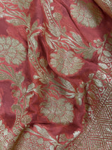 Peach Color Pure Khaddi Georgette Banarasi Silk Saree with Muted Gold Weave | SILK MARK CERTIFIED - Kaash