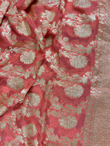 Peach Color Pure Khaddi Georgette Banarasi Silk Saree with Muted Gold Weave | SILK MARK CERTIFIED - Kaash