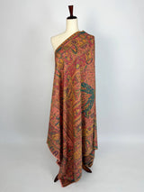 Pastel Peach semi pashmina Kashmiri shawl with kani weave, floral motifs — Kaash Collection