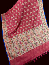 Peach Color Semi Silk Saree with Floral Buttas and Meenakari Weaving with Temple Borders - Kaash