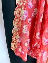 Peach soft organza dupatta with embroidery, sequin, zari & floral prints — Kaash Collection