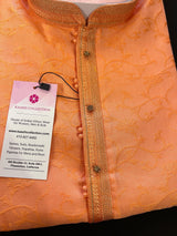 Peach Color Soft Silk Men Kurta Pajama for Men with Self Design material with small Zari Weave butti | Men Indian Wear USA California - Kaash