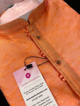 Peach Color Soft Silk Men Kurta Pajama for Men with Self Design material with small Zari Weave butti | Men Indian Wear USA California - Kaash