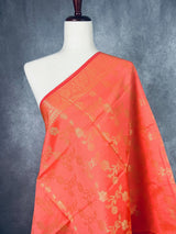 Peach Banarasi Floral Designer dupatta in banarasi silk (non-pure) with floral with zari weaving — Kaash Collection
