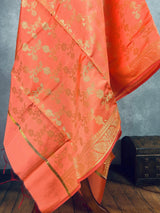 Peach Banarasi Floral Designer dupatta in banarasi silk (non-pure) with floral with zari weaving — Kaash Collection