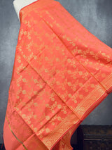 Peach Floral Banarasi Silk Designer Dupatta with Weaving | Light Weight Dupatta | Stole | Benarasi Dupatta | Gift For Her - Kaash