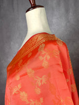 Peach Floral Banarasi Silk Designer Dupatta with Weaving | Light Weight Dupatta | Stole | Benarasi Dupatta | Gift For Her - Kaash