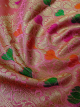 Peach Pink with Brocade Blouse Banarasi saree in banarasi semi silk with floral buttas with meenakari — Kaash Collection