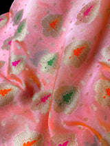 Peach Pink with Brocade Blouse Banarasi saree in banarasi semi silk with floral buttas with meenakari — Kaash Collection