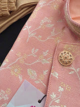 Peachy Pink Boys 2pcs Jacket-Style 2-piece (no inner included) kurta pajama set for boys with long jacket-style with floral patterns — Kaash Collection