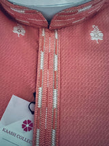 Peachy Pink men's kurta pajama in soft raw silk with self-weave design with cotton lining — Kaash Collection