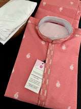 Peachy Pink men's kurta pajama in soft raw silk with self-weave design with cotton lining — Kaash Collection