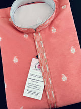 Peachy Pink men's kurta pajama in soft raw silk with self-weave design with cotton lining — Kaash Collection