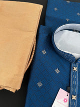 Peacock Blue Men Kurta Pajama | Self Design embroidery Style with Zari Weave buttis | Men Ethnic Wear | Kurta Pajama in Blue Color For Men - Kaash