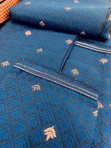 Peacock Blue Men Kurta Pajama | Self Design embroidery Style with Zari Weave buttis | Men Ethnic Wear | Kurta Pajama in Blue Color For Men - Kaash