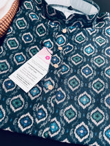 Peacock Blue Soft Men Kurta with Ikkat Digital Prints | Soft Silk Kurta for Men | Men Ethnic Wear | Ethnic Men Wear in USA - Kaash