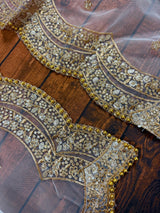 Pearl White Color Net Dupatta with Gold Zari, Sequin and Beads - Kaash