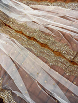 Pearl White Color Net Dupatta with Gold Zari, Sequin and Beads - Kaash