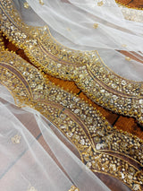 Pearl White Color Net Dupatta with Gold Zari, Sequin and Beads - Kaash