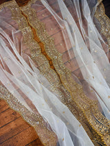 Pearl White Color Net Dupatta with Gold Zari, Sequin and Beads - Kaash
