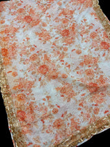 Pearl White Soft Organza Saree: Floral Digital Print, Sequin, Zari Work Party Wear - Kaash