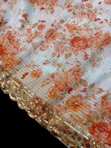 Pearl White Soft Organza Saree: Floral Digital Print, Sequin, Zari Work Party Wear - Kaash