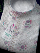 Pearl White men's kurta pajama in premium silk blend with digital prints, fine embroidery & subtle sequin — Kaash Collection
