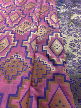 Pink and Blue Ikkat Design Banarasi Silk Weaved Saree with Paitani Style Borders with Meenakari | Banarasi Soft Handloom Silk Sarees - Kaash