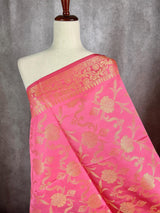 Pink Banarasi Floral Soft Silk dupatta in soft silk (non-pure) with floral jaal with muted gold zari — Kaash Collection