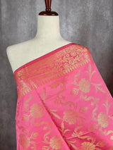 Pink Color Banarasi Floral Soft Silk dupatta with Muted Gold Zari Weaving | Light Weight Dupatta | Silk Dupatta | Stole | Gift For Her - Kaash
