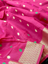 Pink Color Banarsi Cotton Silk Saree with Meenakari and Patola design - Kaash