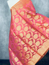 Pink Color Benarasi Handwoven Semi Silk Dupatta with Gold Zari Weaving | Dupatta | Pink Color Dupatta | Scarf | Dupattas for Wedding - Kaash