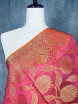 Pink Color Benarasi Handwoven Semi Silk Dupatta with Gold Zari Weaving | Dupatta | Pink Color Dupatta | Scarf | Dupattas for Wedding - Kaash