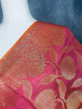 Pink Color Benarasi Handwoven Semi Silk Dupatta with Gold Zari Weaving | Dupatta | Pink Color Dupatta | Scarf | Dupattas for Wedding - Kaash