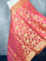 Pink Color Benarasi Handwoven Semi Silk Dupatta with Gold Zari Weaving | Dupatta | Pink Color Dupatta | Scarf | Dupattas for Wedding - Kaash