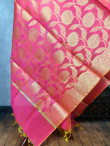 Pink Color Benarasi Handwoven Semi Silk Dupatta with Gold Zari Weaving | Dupatta | Pink Color Dupatta | Scarf | Dupattas for Wedding - Kaash