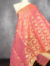 Pink Color Benarasi Handwoven Semi Silk Dupatta with Muted Gold Zari Weaving | Dupatta | Stole | Scarf | Dupattas for Wedding - Kaash