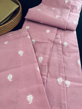 Pink men's kurta pajama in raw silk (non-pure) with self-weave design with cotton lining — Kaash Collection