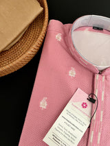 Pink men's kurta pajama in raw silk (non-pure) with self-weave design with cotton lining — Kaash Collection