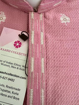 Pink men's kurta pajama in raw silk (non-pure) with self-weave design with cotton lining — Kaash Collection