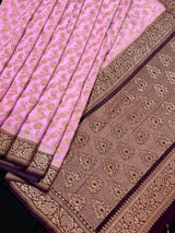 Pink with Wine pure khaddi georgette banarasi silk saree with antique copper zari weave — Kaash Collection